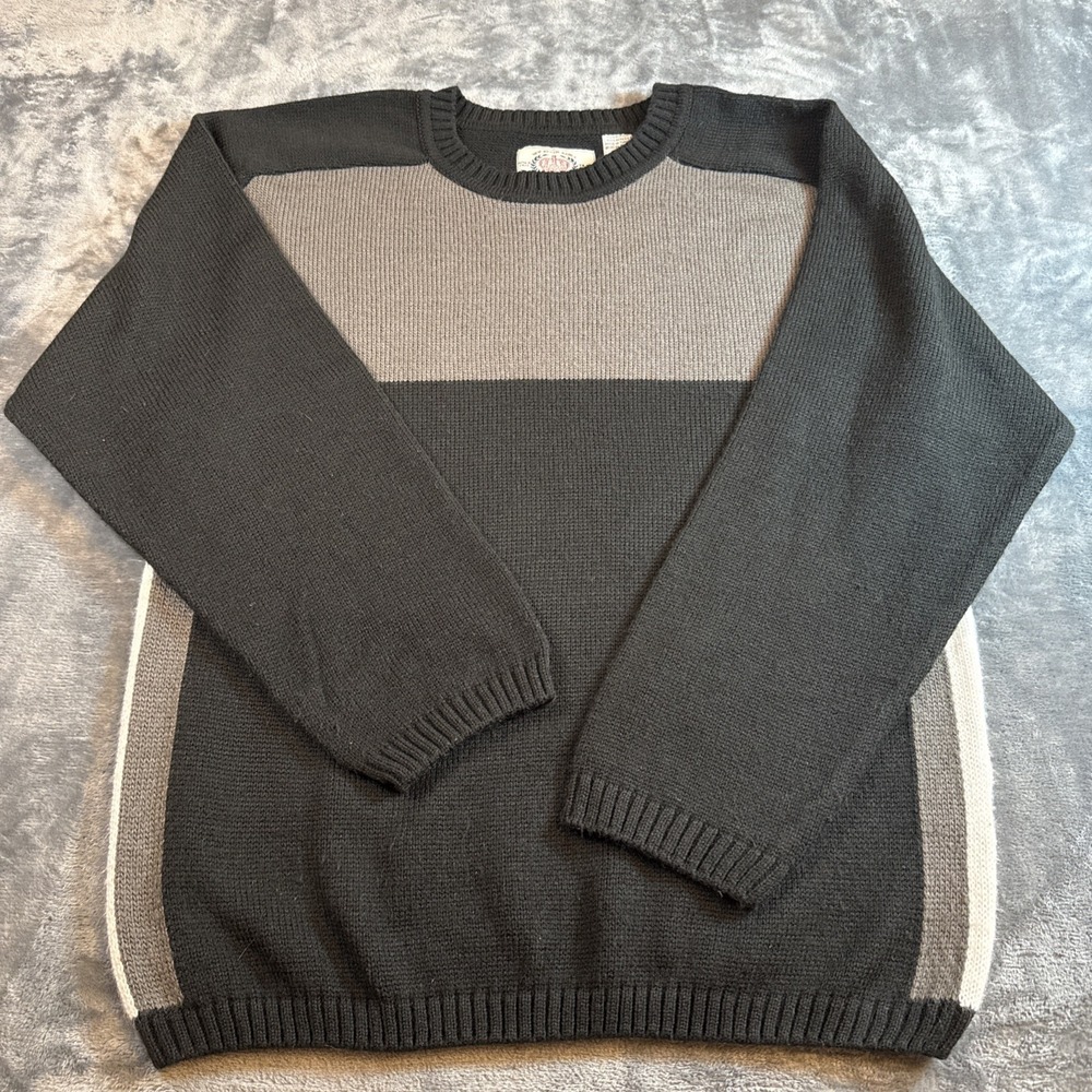 Vintage Bugle Boy Men Small Colorblock Pullover Crewneck Sweater 90s Black Grey